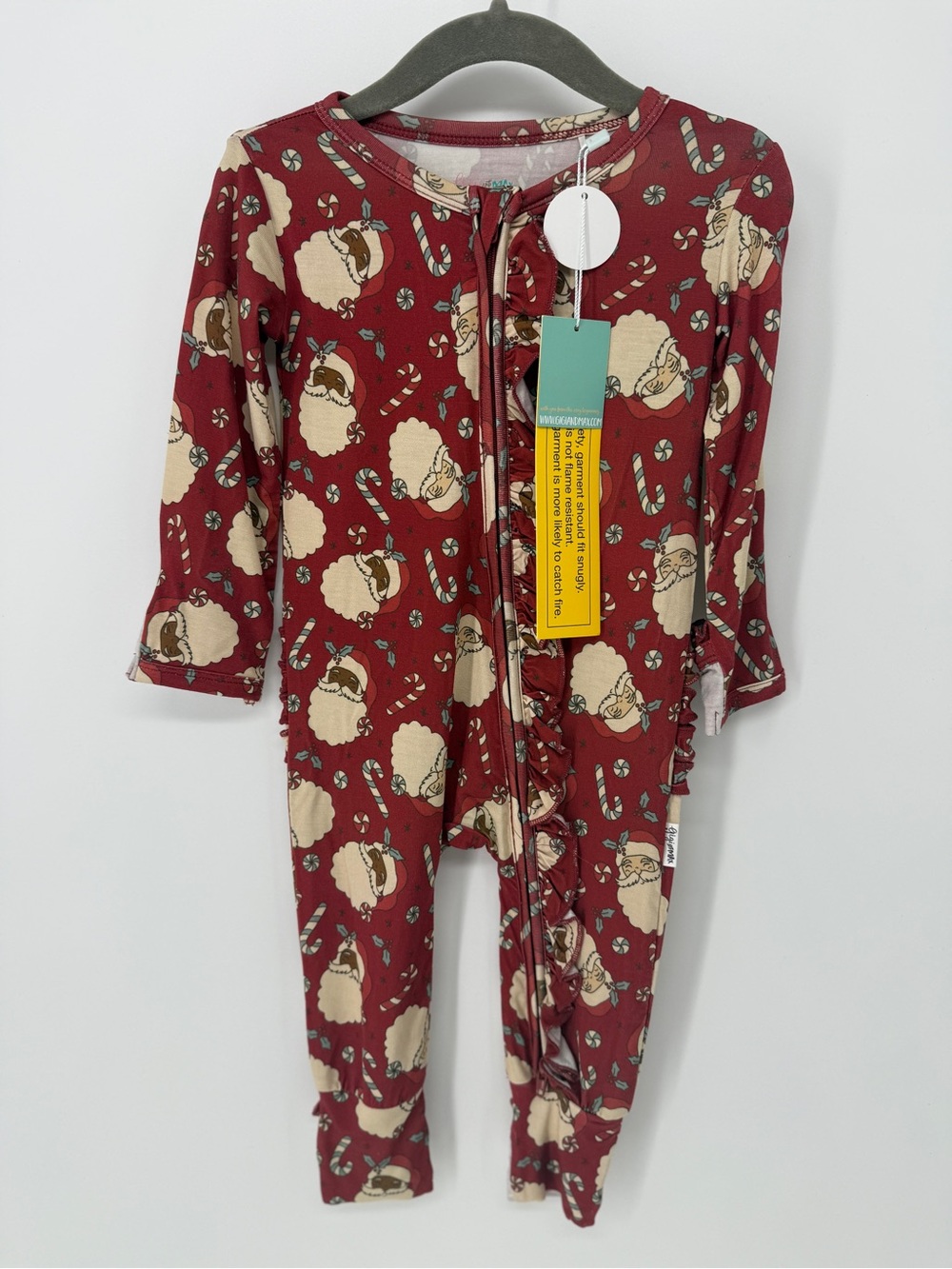 Gigi & Max Holiday One-Piece Pajama Romper - Red Santa Print